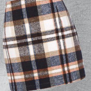 Plaid High Waisted Skirt Womens Short Mini Straight Wool Flannel Fall Winter